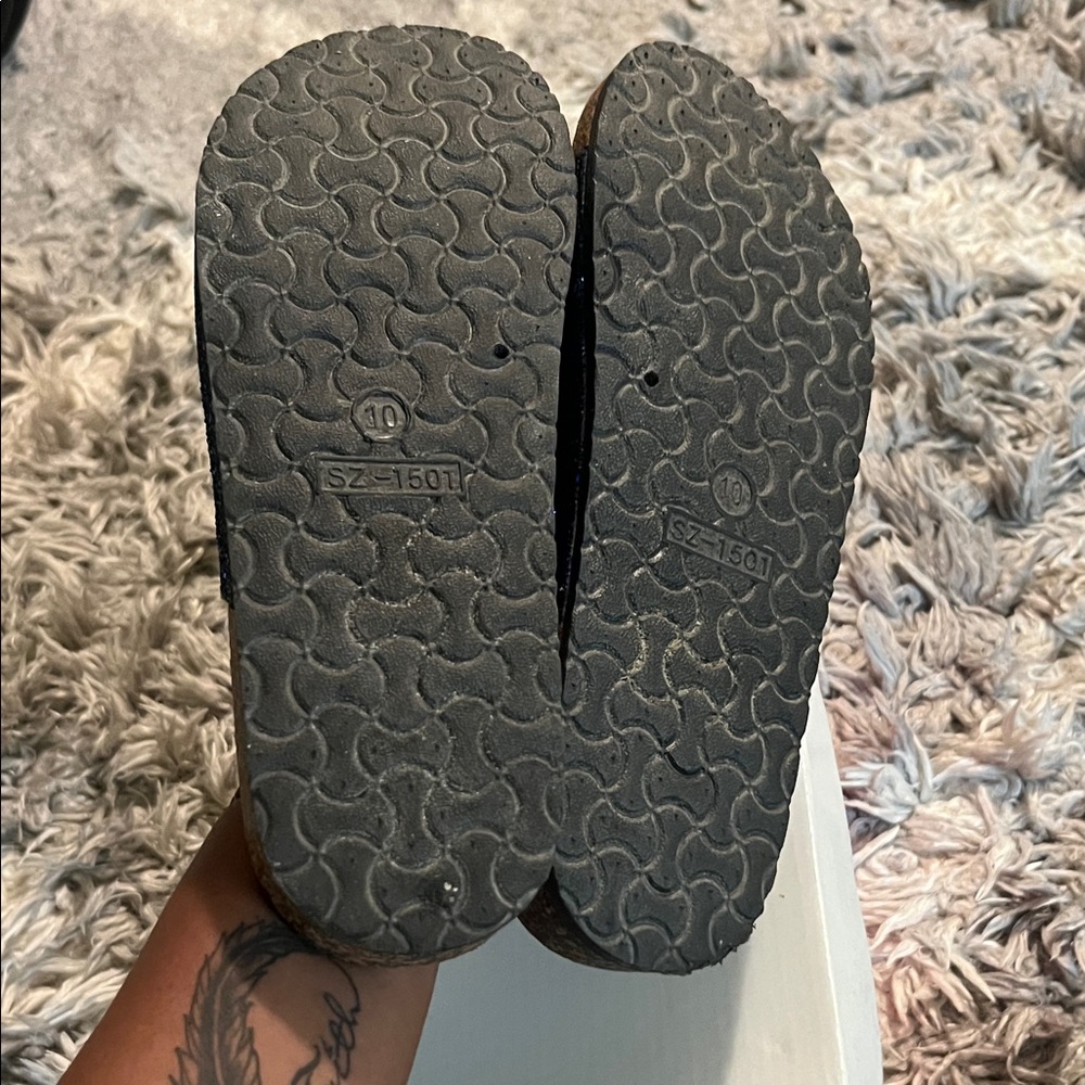 Women's Navy Sparkle Double-Buckle Slide Sandals - Picture 3 of 3